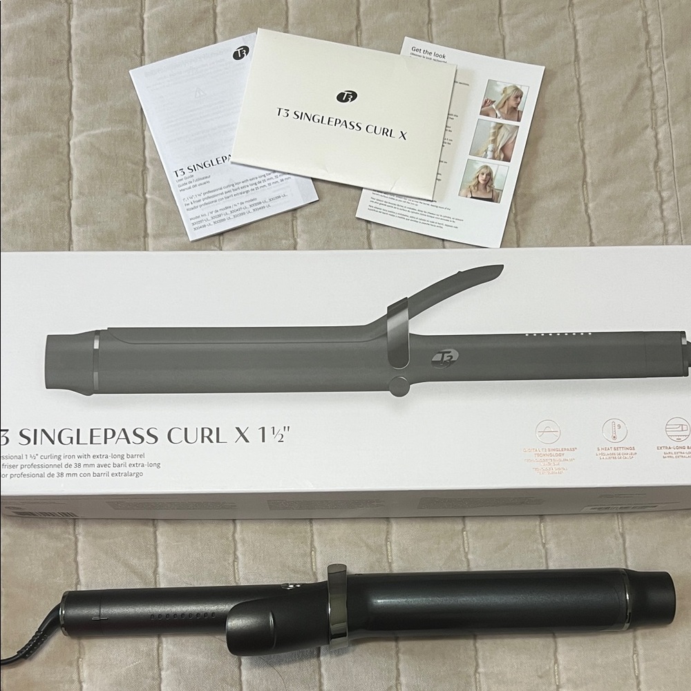 T3 SinglePass Curl X 1.25" Extra-Long Barrel Curling Iron. Like new.